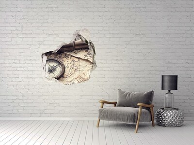 Sticker trou dans le mur Carte ancienne avec boussole