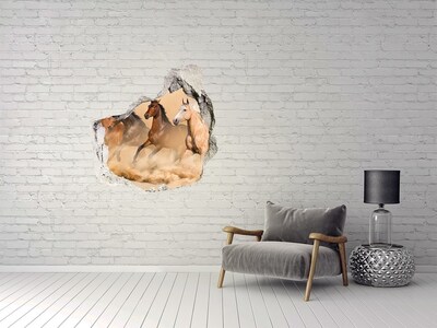 Sticker mural effet trou Chevaux au galop dans la nature