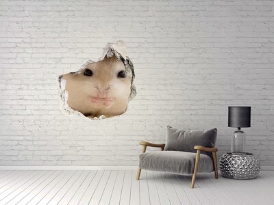 Sticker mural effet trou Un adorable lapin dans un trou dans le mur
