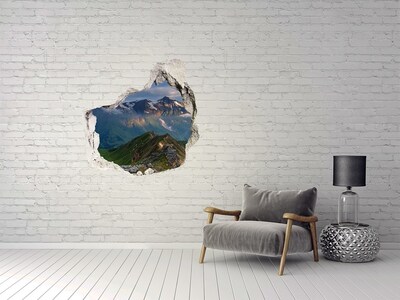 Autocollant à effet 3d trou Paysage montagneux derrière le trou dans le mur