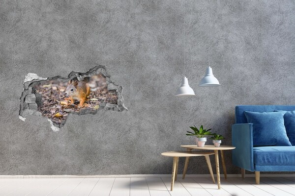 Sticker mural effet trou Écureuil dans la forêt