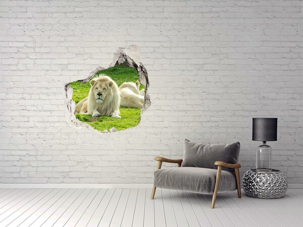 Sticker mural effet trou Lion blanc dans son habitat naturel