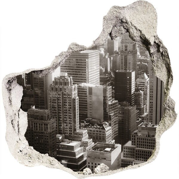 Sticker mural effet trou Vue de la ville depuis un trou dans le mur