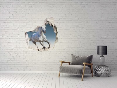 Sticker trou dans le mur Un cheval blanc au galop