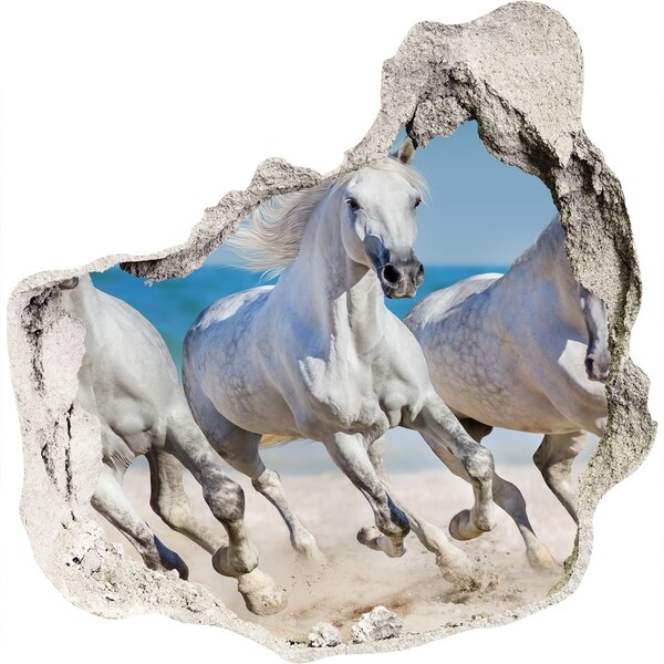 Sticker mural effet trou Chevaux blancs sur la plage
