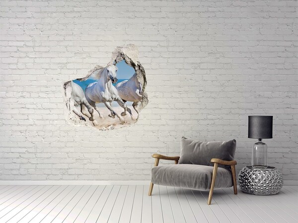 Sticker mural effet trou Chevaux blancs sur la plage