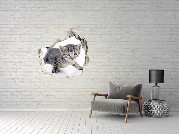 Autocollant mural trou Chaton dans un trou dans le mur