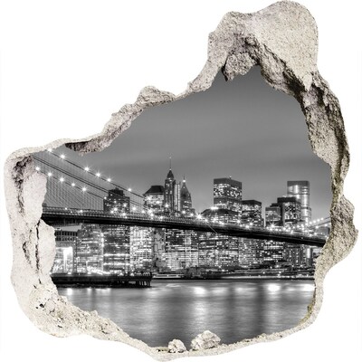Sticker mural effet trou La silhouette de New York en monochrome