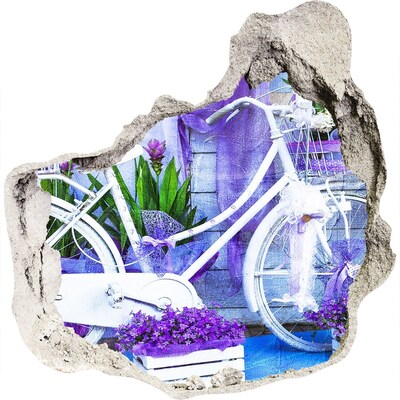 Sticker mural effet trou Un vélo dans un jardin rempli de fleurs