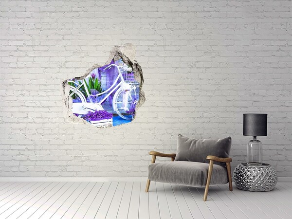 Sticker mural effet trou Un vélo dans un jardin rempli de fleurs