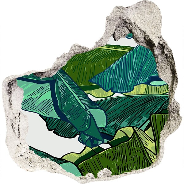 Sticker mural effet trou jardin tropical avec des feuilles de bananier