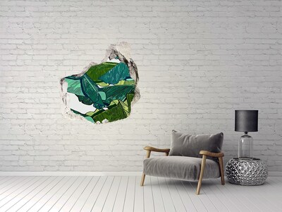 Sticker mural effet trou jardin tropical avec des feuilles de bananier