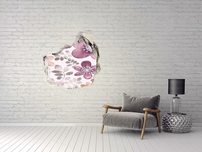 Sticker mural effet trou Motif floral sur fond rose