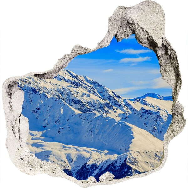 Sticker mural effet trou paysage de montagne hivernal