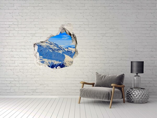 Sticker mural effet trou paysage de montagne hivernal