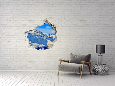 Sticker mural effet trou paysage de montagne hivernal