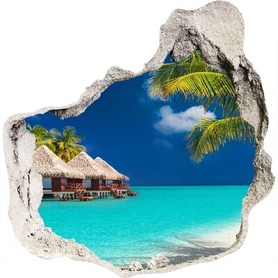 Sticker trou dans le mur Une oasis tropicale sur l'eau