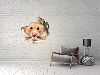 Sticker mural effet trou Hamster dans un trou transparent dans le mur