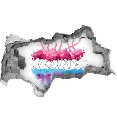 Sticker trou dans le mur Flamants roses dans l'eau colorée