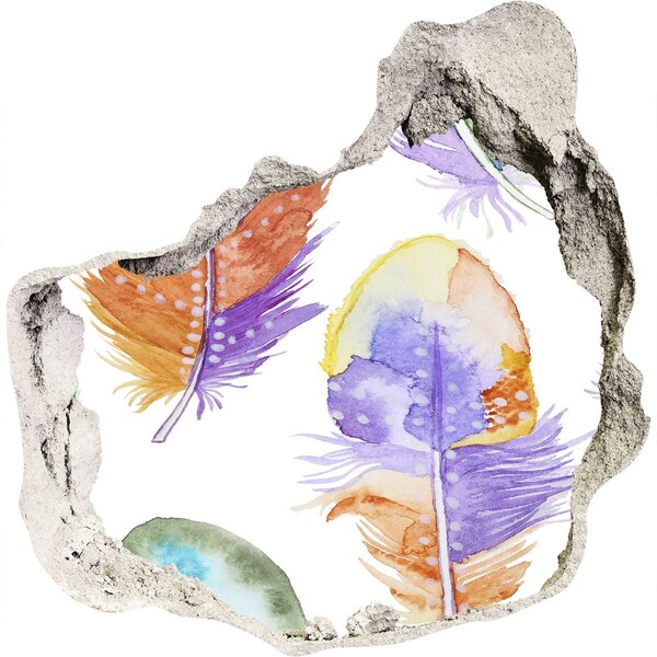 Autocollant à effet 3d trou Plumes colorées sur fond de mur
