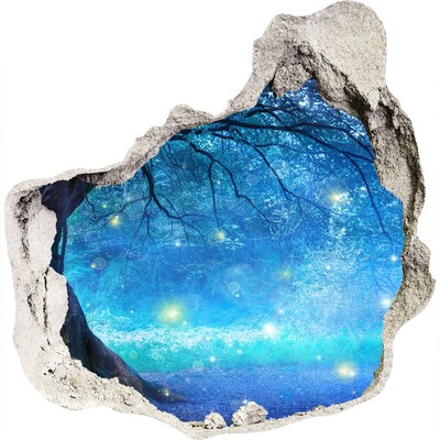 Sticker trou dans le mur Forêt magique au clair de lune