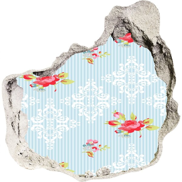 Sticker mural effet trou Motif floral sur fond bleu