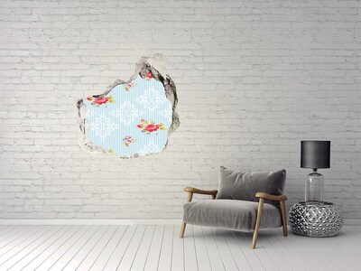 Sticker mural effet trou Motif floral sur fond bleu