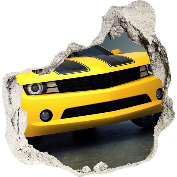 Autocollant à effet 3d trou Un mur en ruine avec une voiture jaune