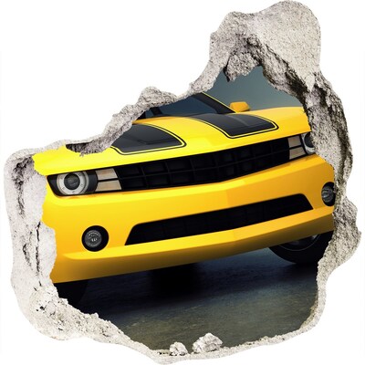 Autocollant à effet 3d trou Un mur en ruine avec une voiture jaune