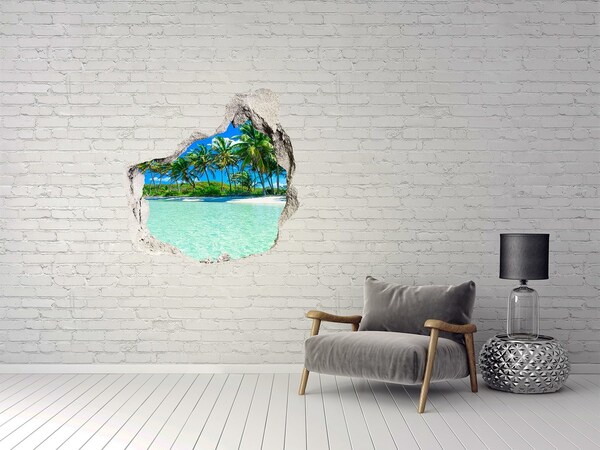 Sticker mural effet trou oasis tropicale en bord de mer