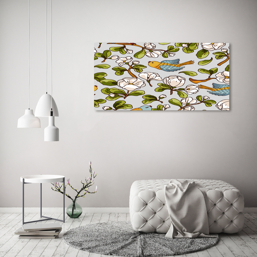 Tableau acrylique Oiseaux et fleurs