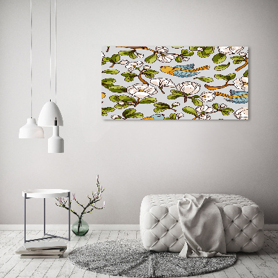 Tableau acrylique Oiseaux et fleurs