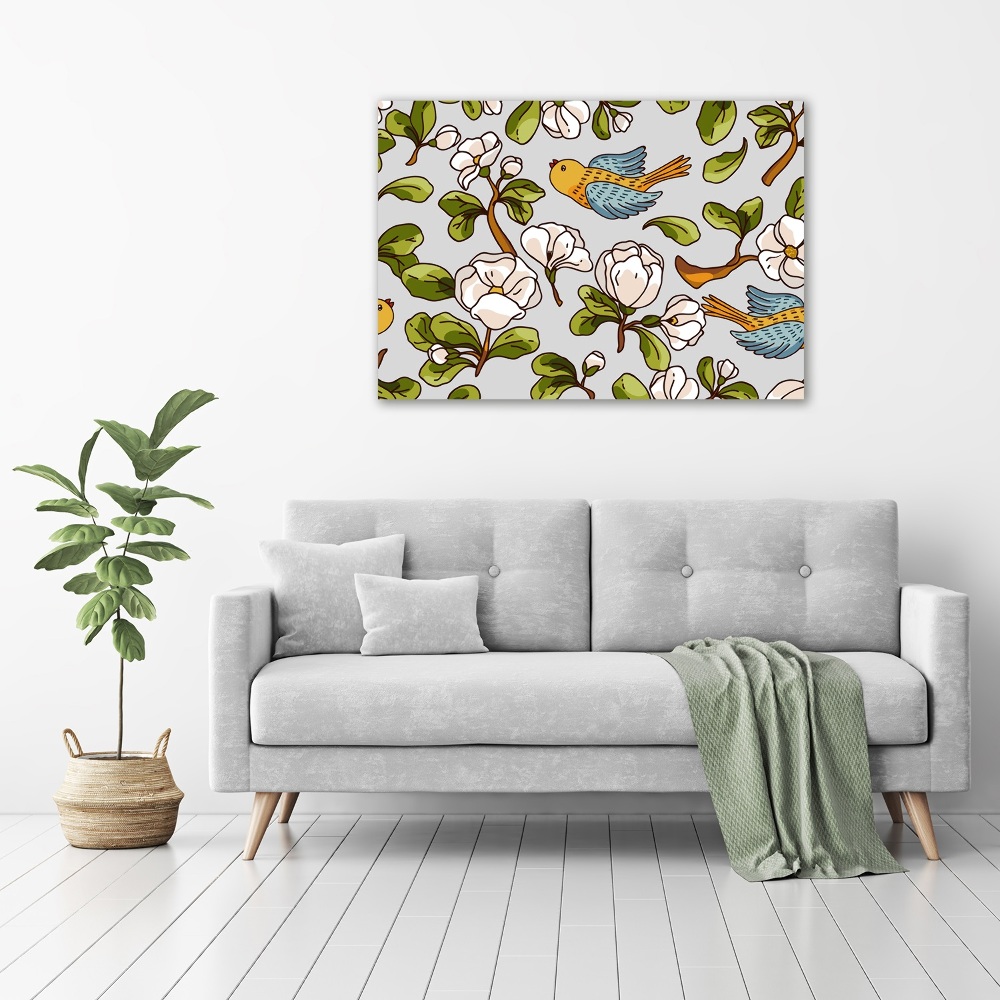 Tableau acrylique Oiseaux et fleurs