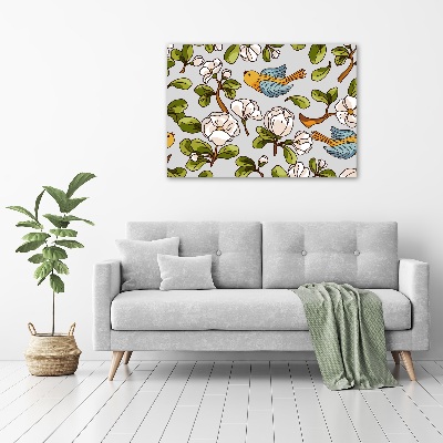 Tableau acrylique Oiseaux et fleurs