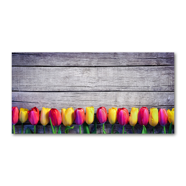 Tableau verre acrylique Tulipes sur bois