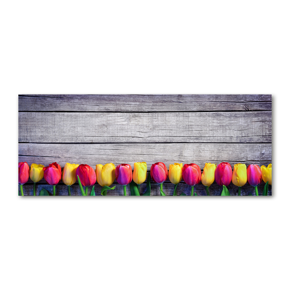 Tableau verre acrylique Tulipes sur bois