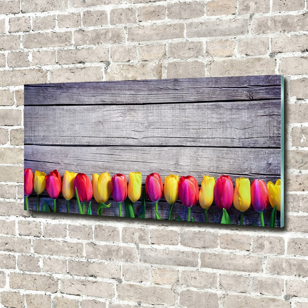 Tableau verre acrylique Tulipes sur bois