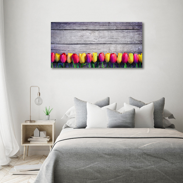 Tableau verre acrylique Tulipes sur bois