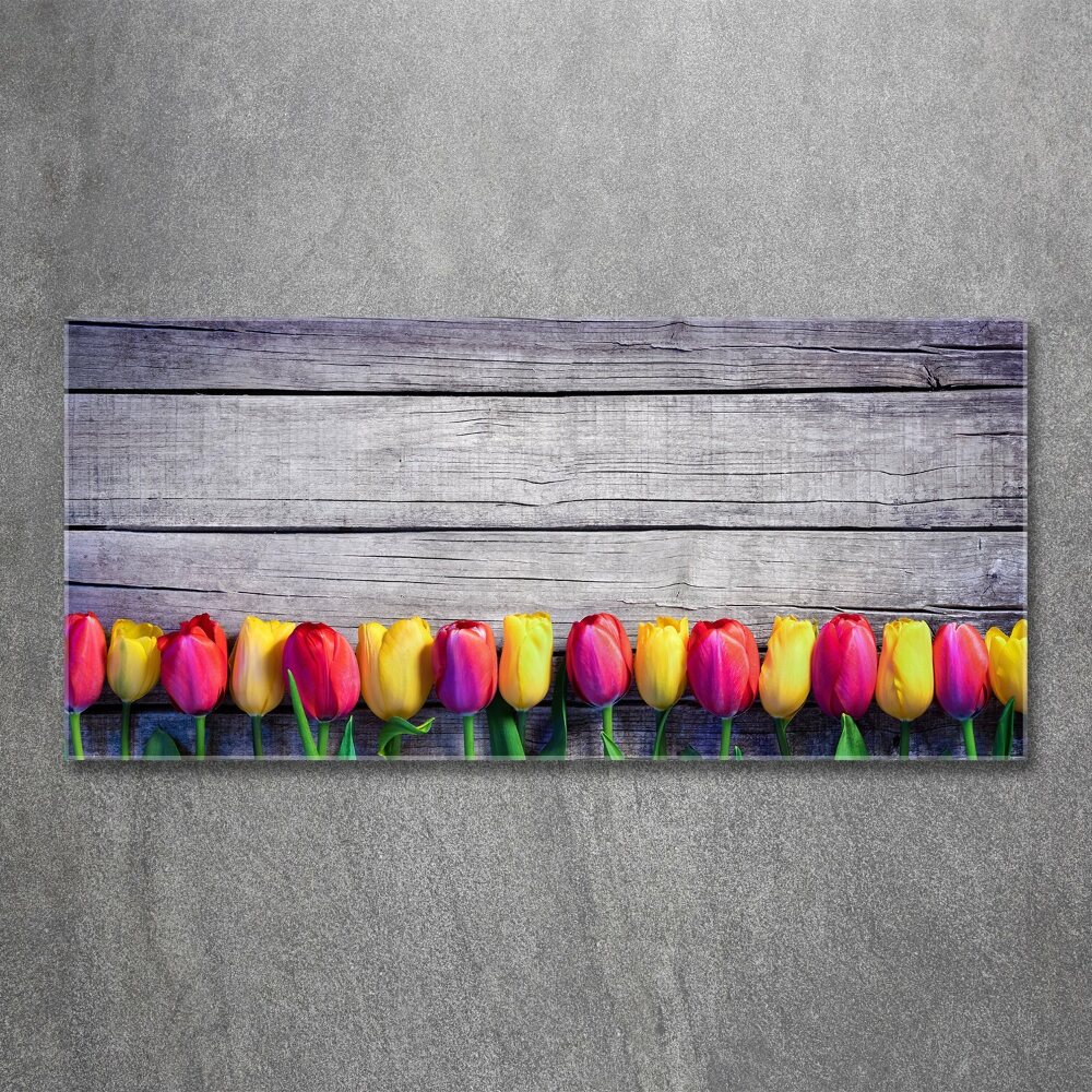 Tableau verre acrylique Tulipes sur bois