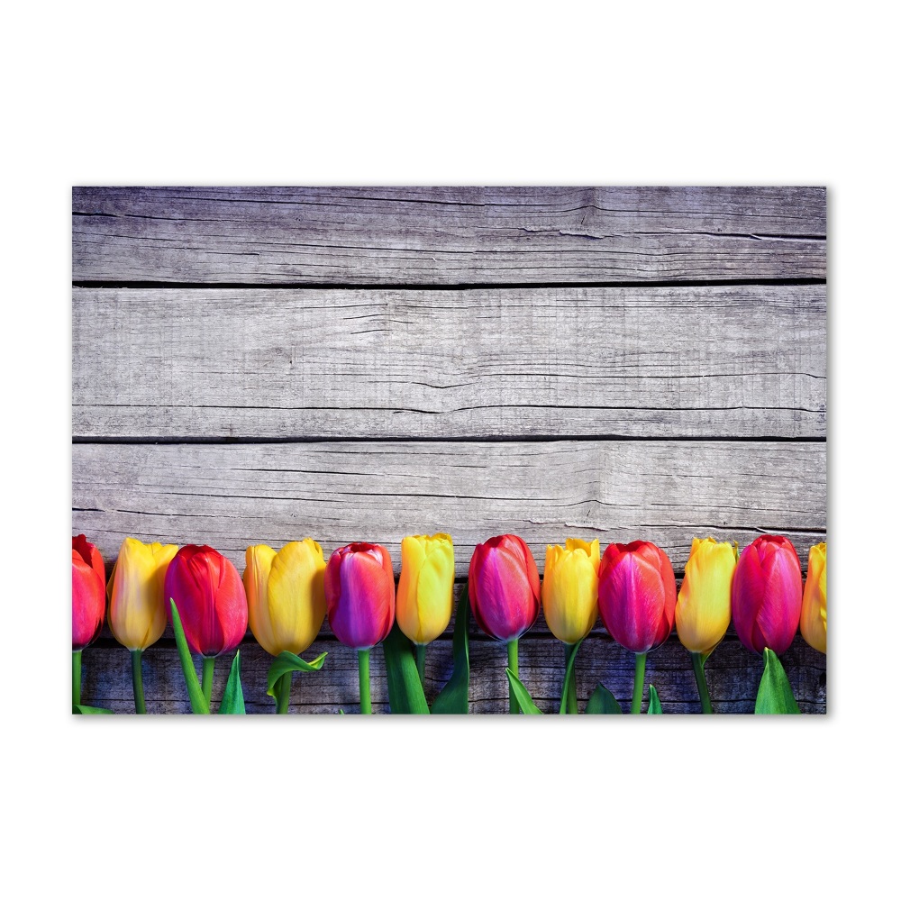 Tableau verre acrylique Tulipes sur bois