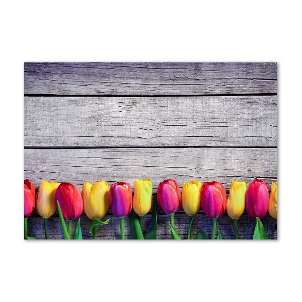 Tableau verre acrylique Tulipes sur bois