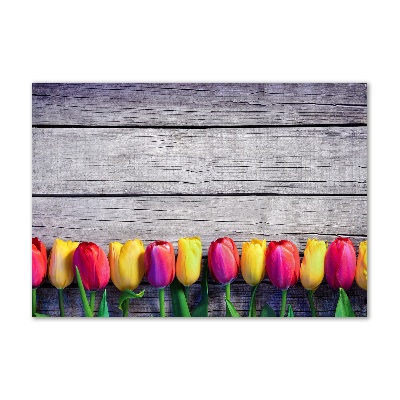 Tableau verre acrylique Tulipes sur bois