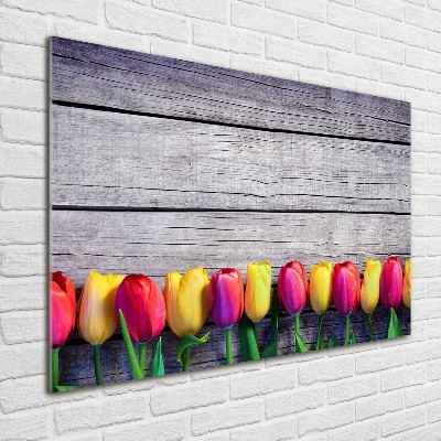 Tableau verre acrylique Tulipes sur bois