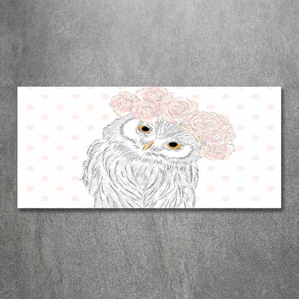 Acrylique tableau Hibou dans une guirlande