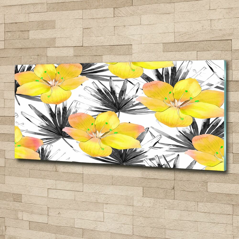 Tableau en acrylique Fleurs exotiques jaunes