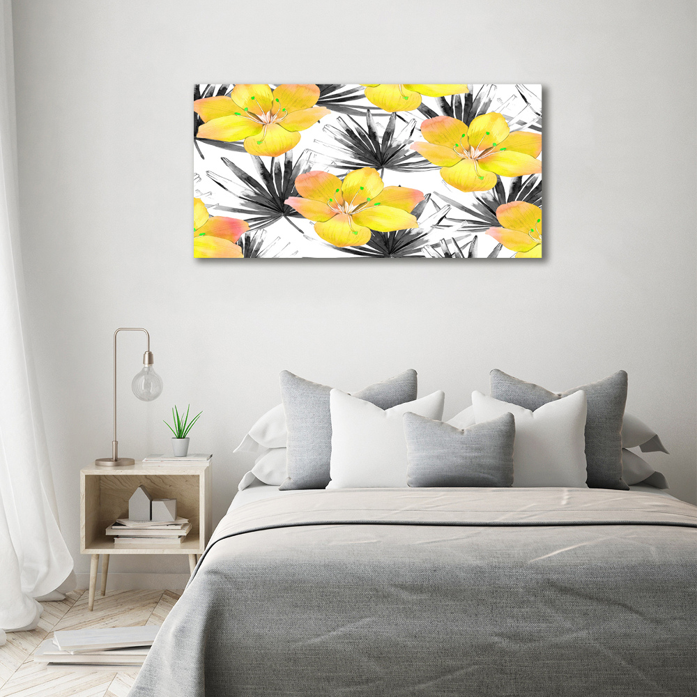 Tableau en acrylique Fleurs exotiques jaunes