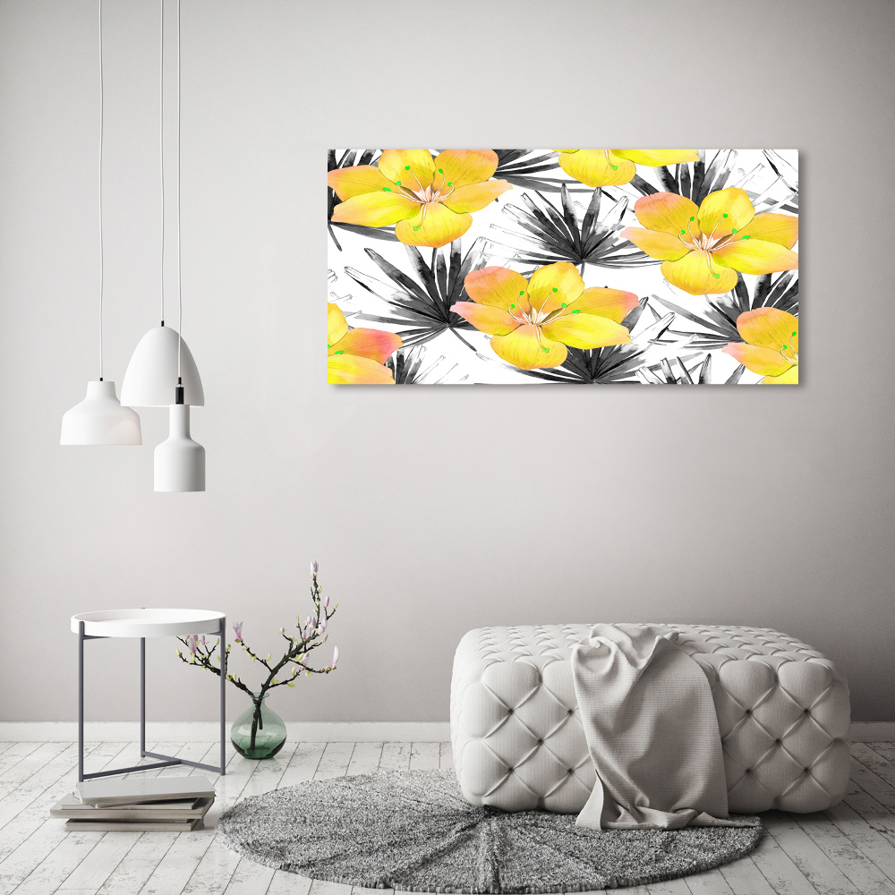 Tableau en acrylique Fleurs exotiques jaunes