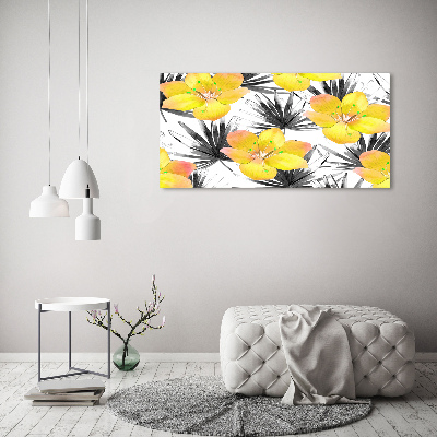 Tableau en acrylique Fleurs exotiques jaunes