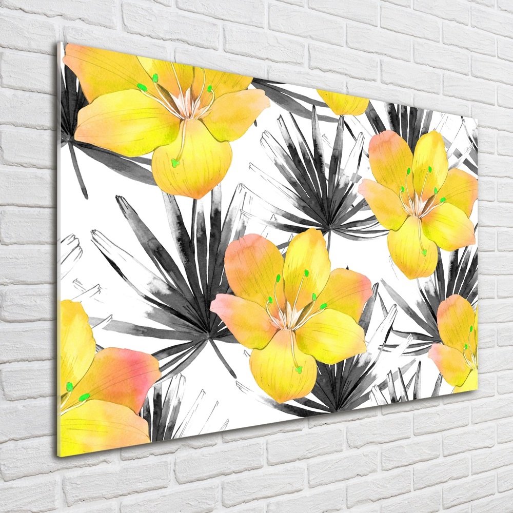 Tableau en acrylique Fleurs exotiques jaunes