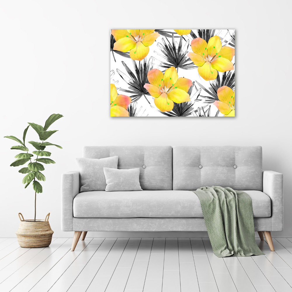 Tableau en acrylique Fleurs exotiques jaunes